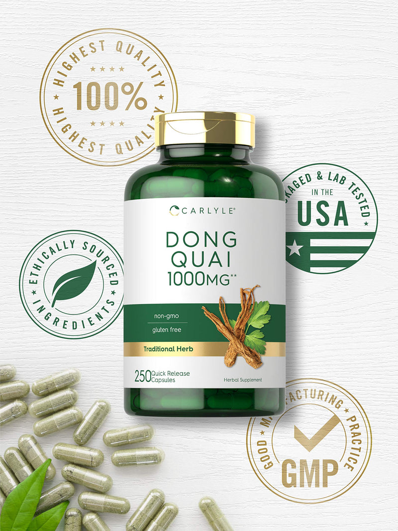 Carlyle Dong Quai Capsules | 1000mg | 250 Count | Non-GMO and Gluten Free Supplement | Traditional Herb