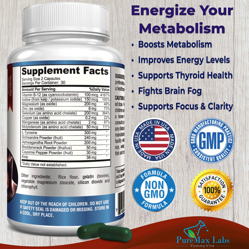 [Australia] - Thyroid Support with Iodine - Metabolism Booster, Energy Booster, Increase Focus - Premium Non-GMO Thyroid Supplement 60 Capsules 