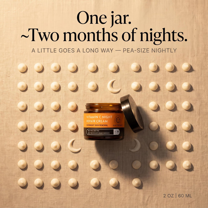 Eve Hansen Vitamin C Night Cream for Face & Neck, Brightening Night Repair Moisturizer for Mature, Dry Skin, Reduces the Look of Fine Lines & Wrinkles, Non-Greasy, Made in USA, 2 oz