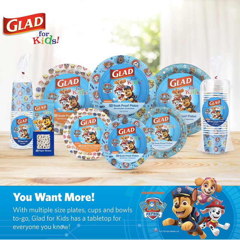 [Australia] - Glad for Kids Paw Patrol Paper Plates, 20 Count, 8.5 Inches | Disposable Paw Patrol Plates for Kids | Heavy Duty Disposable Soak Proof Microwavable Paper Plates for All Occasions Blue 8.5 Inch - 20 Count 