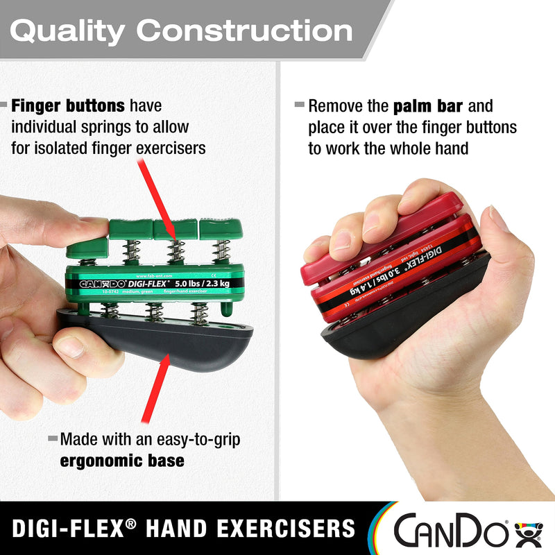 [Australia] - CanDo Digi-Flex Hand and Finger Exerciser Green - Medium Tension - For Dexterity, Strength, and Flexibility for Fingers, Hands, and Forearms 