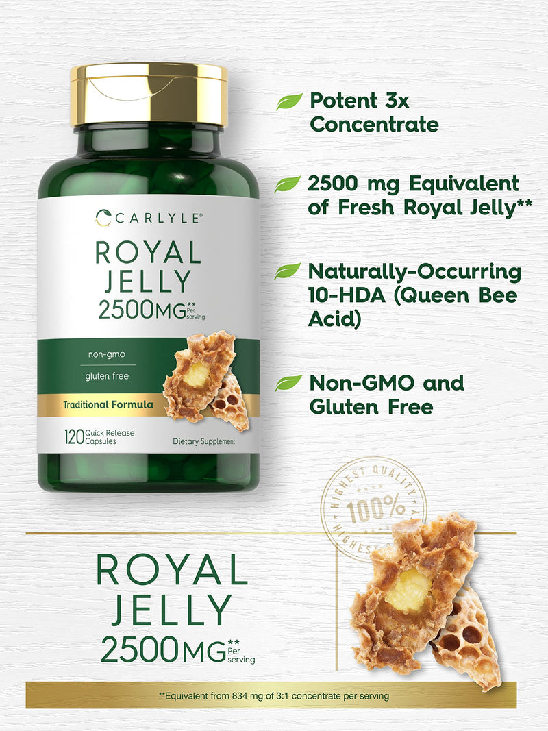 [Australia] - Carlyle Royal Jelly Capsule | 2500mg | 120 count | Non-GMO and Gluten Free Formula | Traditional Supplement 