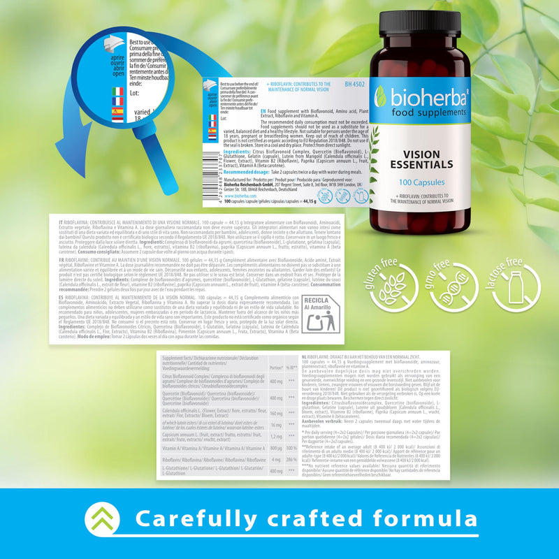 Lutein Complex with Vitamin A – 100 Capsules | Daily Eye Wellness Supplement with Quercetin and Citrus Bioflavonoids by BIOHERBA 100 pcs