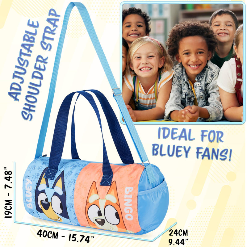Bluey Gym Bag for Kids Duffle Bag Cute Travel Holdall Weekend Bag for Sports Gym Class Swimming Dance with Side Pockets Travel Essentials Bingo Bluey Bingo