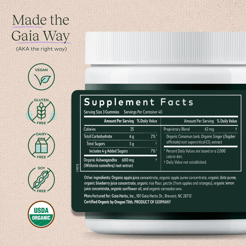 [Australia] - Gaia Herbs Organic Ashwagandha Gummies, Stress Support, Cinnamon, Ginger, Gluten Free, Vegan, 120 Count 120 Count (Pack of 1) 