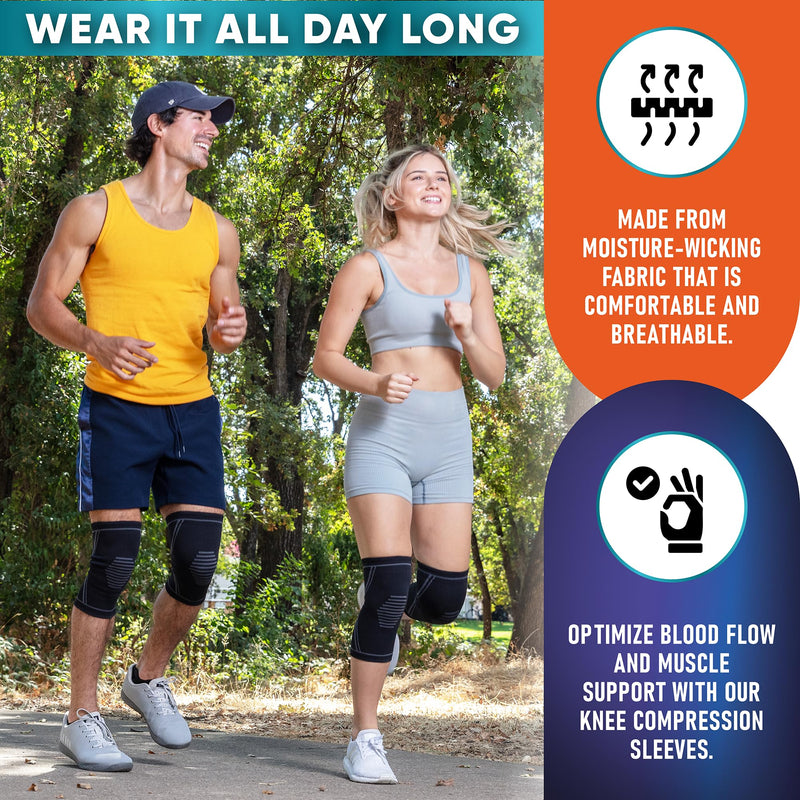 [Australia] - Knee Brace for Men and Women - 2 Pack Knee Compression Sleeves for Pain Relief - Support for Weightlifting, Gym, Workout, Volleyball - Meniscus Tear, ACL, Arthritis Large Black 