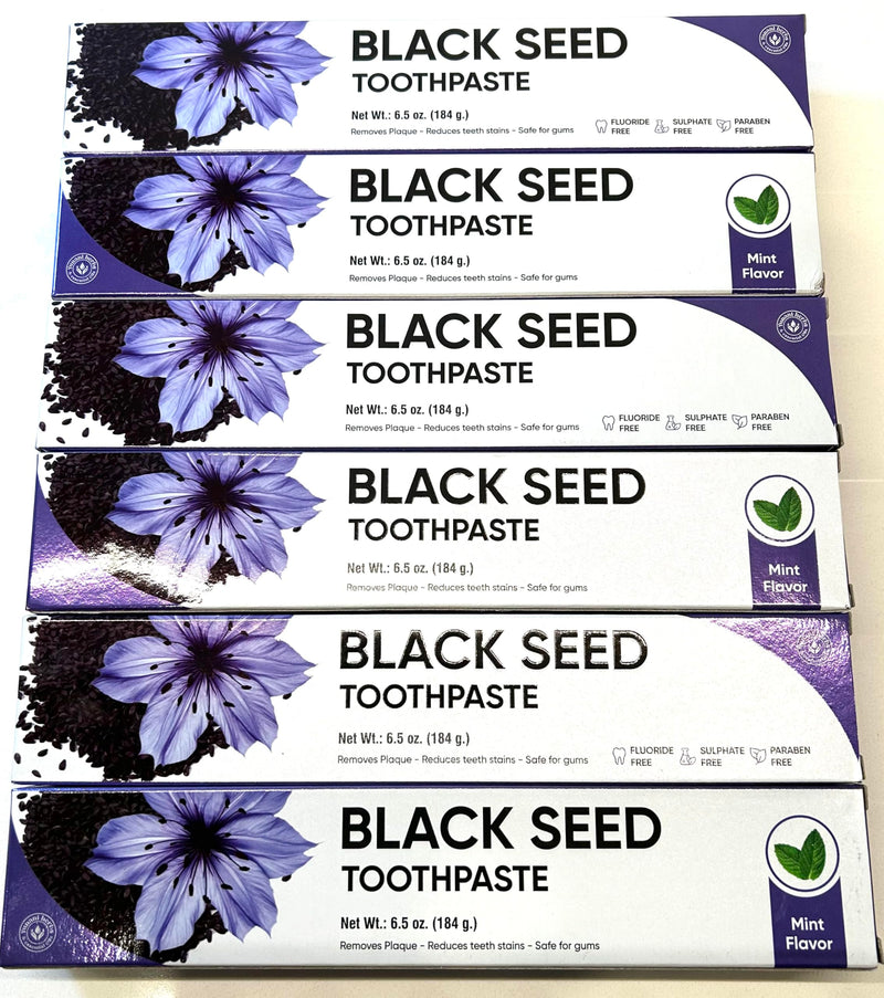 Fluoride Free Paraben Free Anti-inflammatory Cavity Protection Black Seed Toothpaste-6 Pack of 6.5 oz Tubes Clean Mint 100% Natural