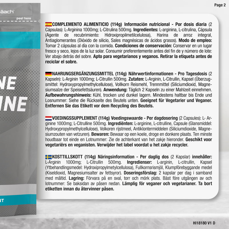 [Australia] - L Arginine Citrulline Capsules High Dose 1500mg | Amino acid complex | 120 vegan capsules | from Horbaach 