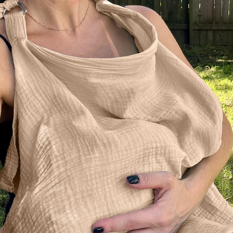 [Australia] - insular Muslin Nursing Cover for Breastfeeding, Breathable Privacy Nursing Covers with Arch Neckline for Mom, Soft Cotton Multi-use Nursing Apron, Khaki 