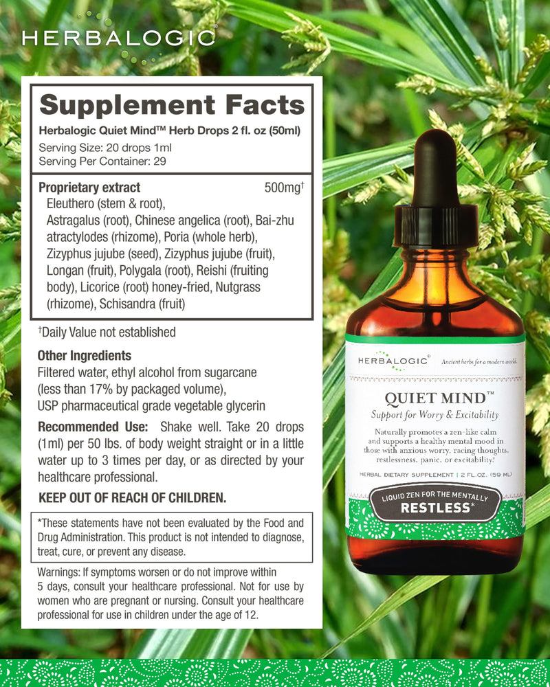 [Australia] - Quiet Mind Liquid Herb Drops - Non-Sedating, Promotes a Feeling of Zen-like Calm - Eases Worry and Panicky Mood - Based on The Traditional Chinese Formula Gui Pi Tang - 2 Fl. Oz. 2 Fl Oz (Pack of 1) 