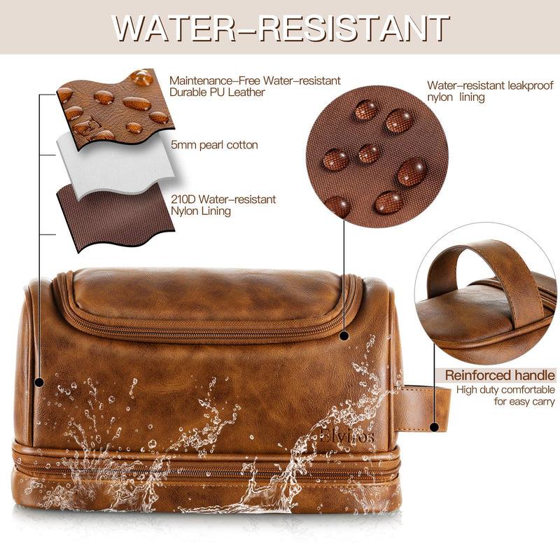 Elviros Toiletry Bag for Men, Large Travel Shaving Dopp Kit Water-resistant Bathroom Toiletries Organizer PU Leather Cosmetic Bags