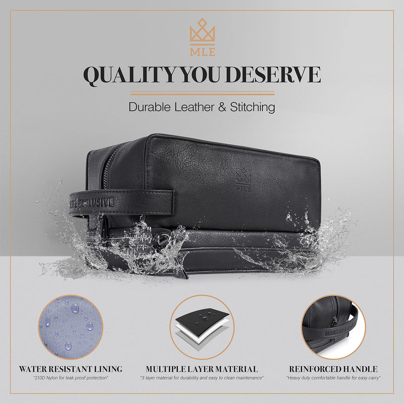 MAKE LIFE EXCLUSIVE Men's Leather Toiletry Bag, Travel Dopp Kit, Shave Kit | Waterproof, Razor & Cologne Compartments, Grooming Organizer for Travel – Men's Gift Midnight Black 2 - Compartment
