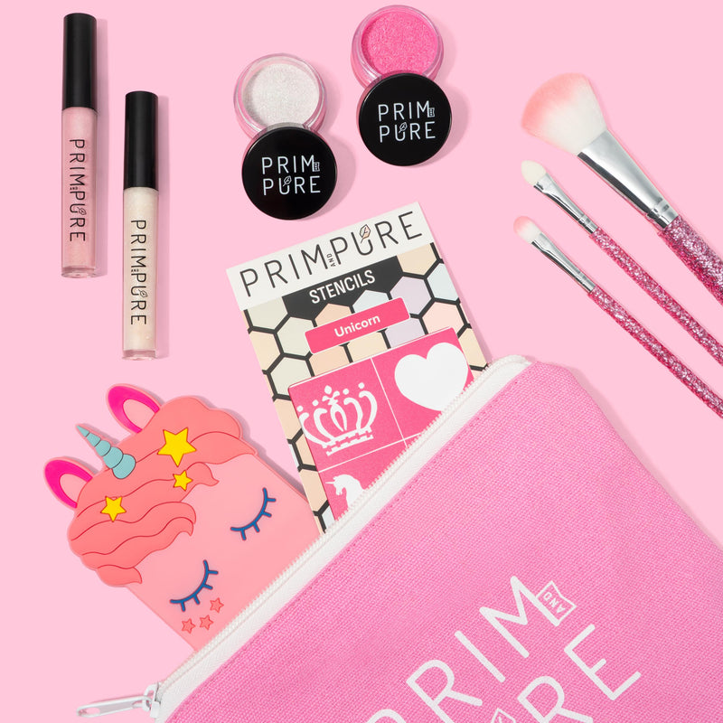 [Australia] - Prim and Pure Mineral Gift Set with Unicorn Mirror| Perfect for Play Dates & Birthday Parties | Kids Eyeshadow Makeup – Mineral | Organic & Natural Makeup Kit for Kids| Made in USA (Pink) Pink 