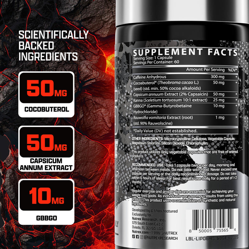 [Australia] - Nutrex Research Lipo-6 Hardcore Supplement, Supports Metabolism & Energy, Dietary Capsules – 60 Count 1 
