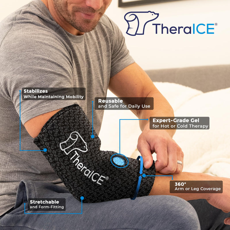 [Australia] - TheraICE Elbow Ice Pack PRO Compression Sleeve for Injuries, Reusable Gel Cold Packs Brace, Shin Splints, Calf Strain, Flexible Cold Wrap Recovery for Tennis Elbow, Tendinitis Pain Relief Large 
