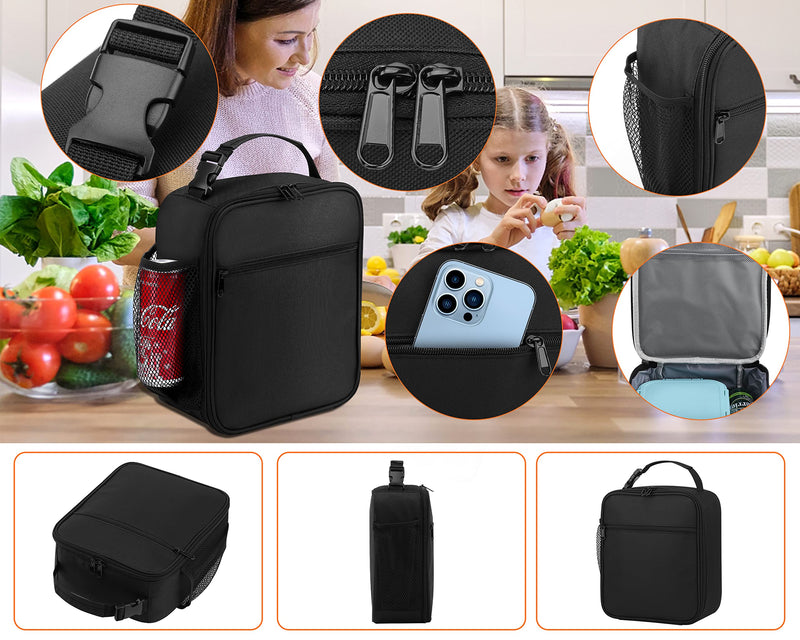 [Australia] - Lunch Box for Men Youth Kid Boys Girls Teen Adult - Reusable Lunch Bag Men - Insulated Small LunchBox Black 