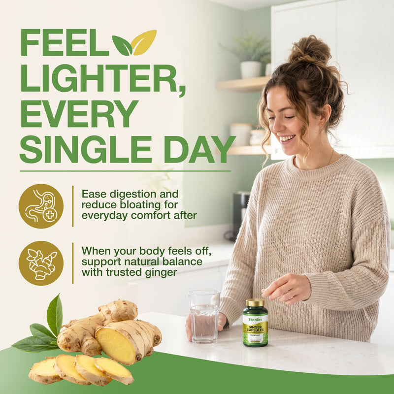 Ginger Capsules 3200mg High Strength | Ginger Root Extract Supplement for Nausea Relief, Digestive Health, Joint Support & Immune Wellness | Vegan & Vegetarian Friendly | Made in the UK 60 count (Pack of 1)