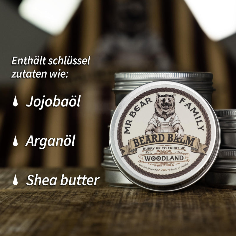 [Australia] - Mr Bear Family Beard Balm Men - Woodland - Nourishing Beard Balm - Beard Wax with Shea Butter, Jojoba Oil and Beeswax - Beard Wax Mustache & Full Beard Beard Styling - Beard Balm 60 ml 60 ml (Pack of 1) 