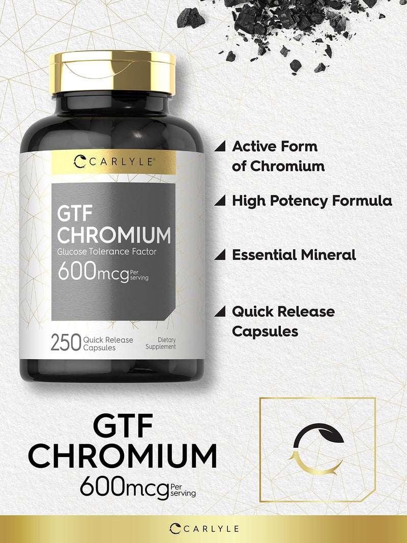 Carlyle GTF Chromium 600 mcg | 250 Capsules | Non-GMO, Gluten Free