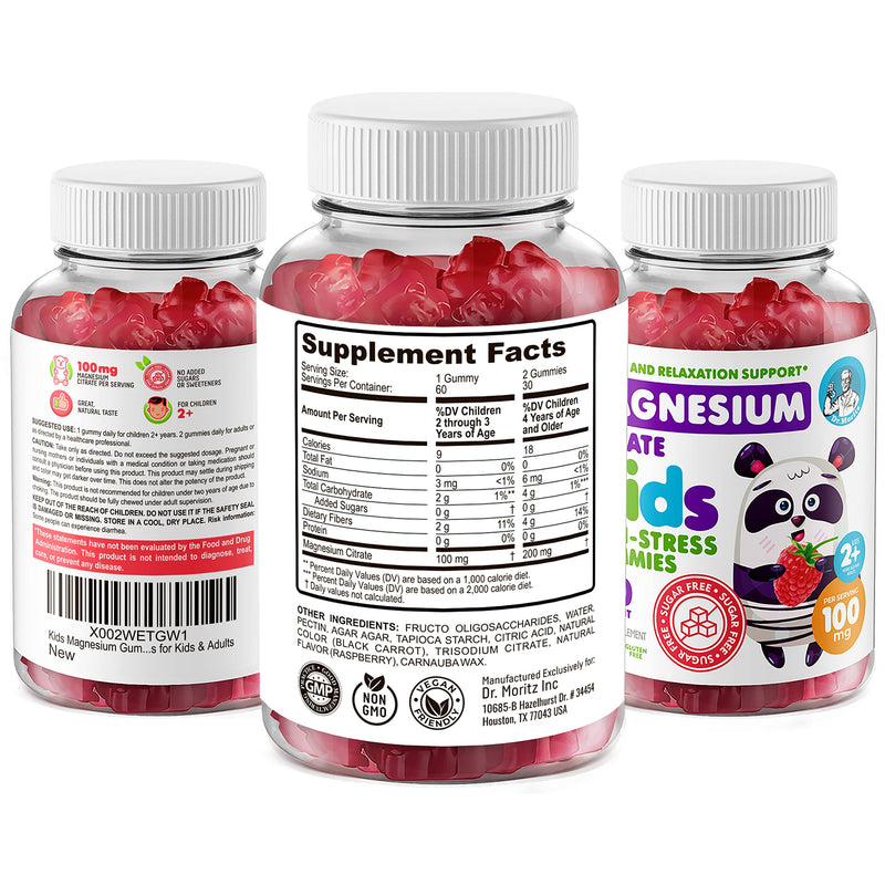 [Australia] - DR. MORITZ Sugar-Free Calm Magnesium Gummies for Kids and Adults - Kids Magnesium Gummies - Magnesium Citrate Gummies (60 Count (Pack of 2), Raspberry) 60 Count (Pack of 2) 
