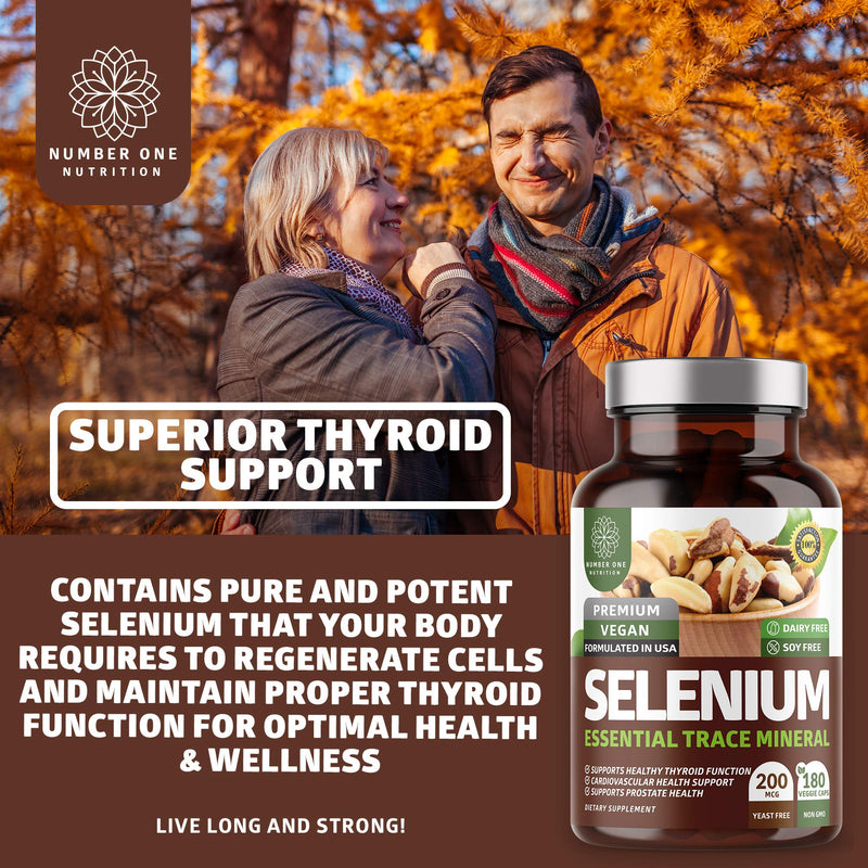 [Australia] - N1N Premium Pure Selenium [200MCG, Max Absorption] Essential Trace Mineral to Support Immunity, Heart, Thyroid and Prostate Health, 180 Veg Caps 