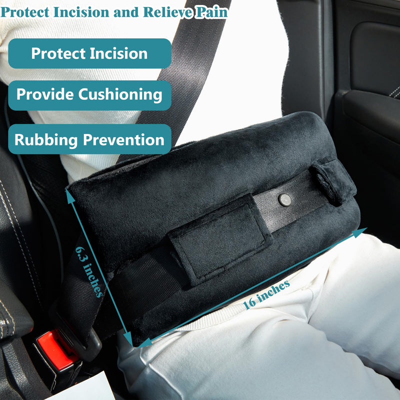 [Australia] - Seatbelt Pillows Cushion for Post Surgery, Hysterectomy C Section Abdominal Belly Seat Belt Pillow Cushion Cover with Pocket, Stomach Surgery Myomectomy Recovery Must Haves Black 