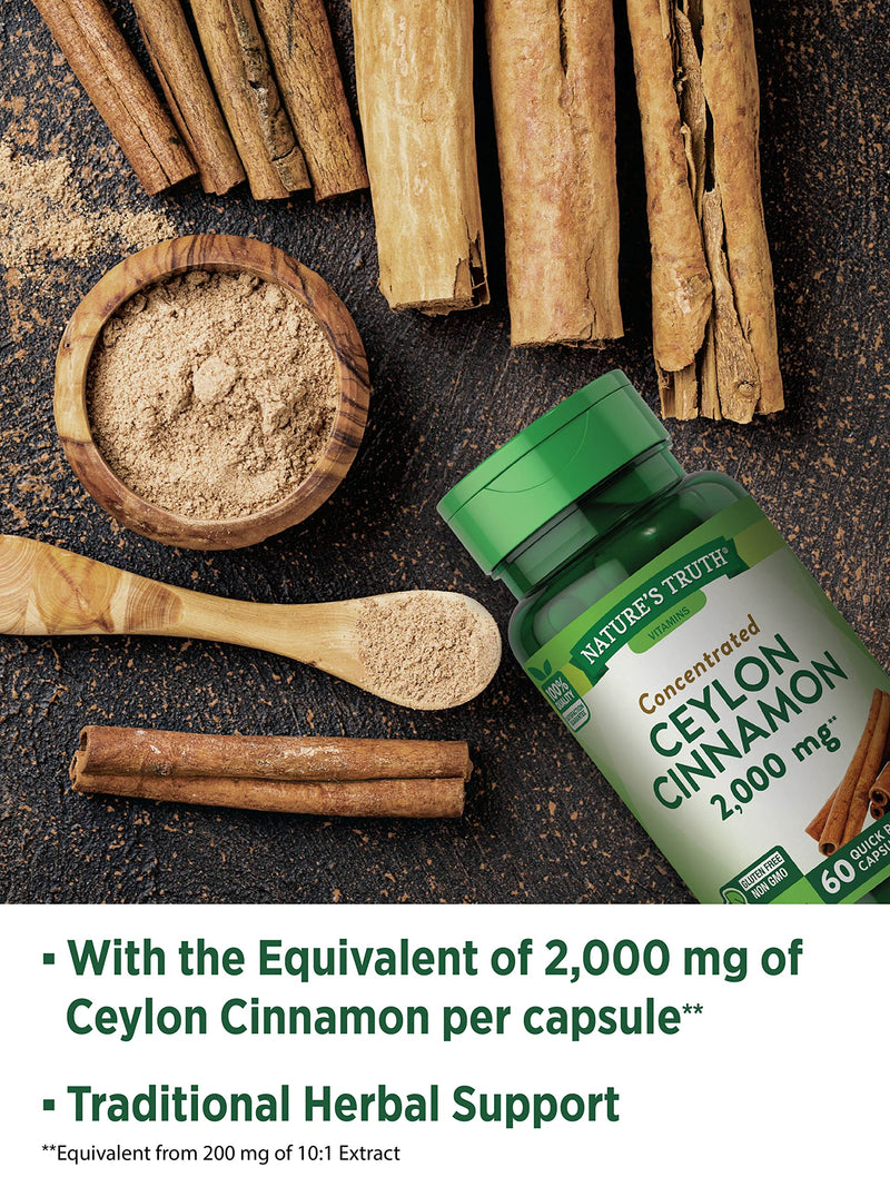 [Australia] - Ceylon Cinnamon Capsules | 2000mg | Non-GMO & Gluten Free Supplement | by Natures Truth 