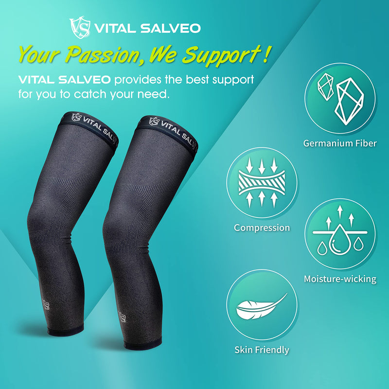 [Australia] - Vital Salveo Recovery Compression Sports Full Leg Sleeve Thigh Calf Long Knee Support Basketball(1 Pair) Grey Small (Pack of 2) 