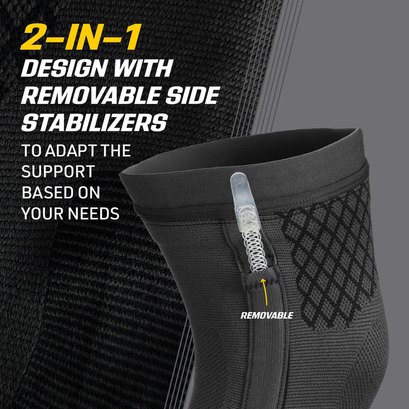 FUTURO Premium Compression Knee Sleeve with Stabilizers, Removable Stabilizers, Advanced Customizable Compression Sleeve, for Mild Arthritis, Swelling, Soreness, Sprains, and Strains, Large