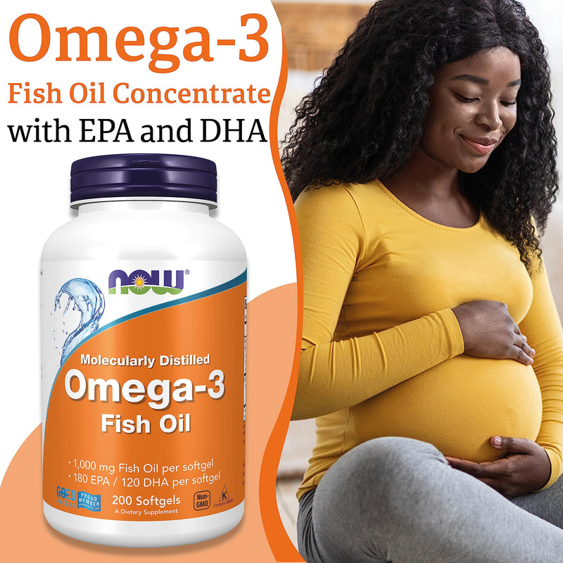 Now Foods, Molecularly Distilled Omega-3, with EPA and DHA, High Dose, 200 Softgels, Lab-Tested, SOYA Free, Gluten Free, Non-GMO