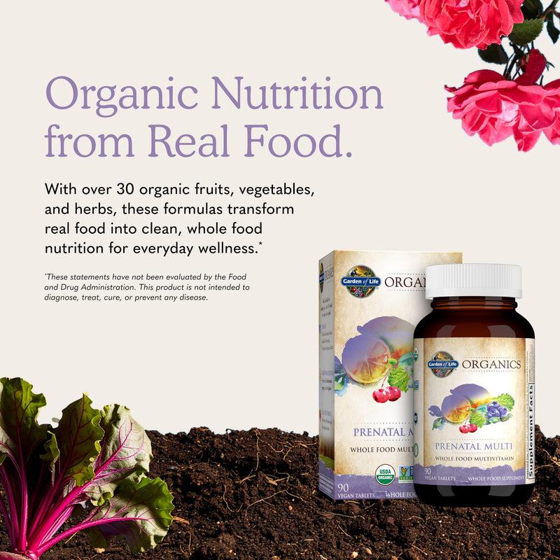 Garden of Life Organics Prenatal Multivitamin with Folate, B6, B12, D3 & Iron – Prenatal Vitamins for Women with Energy Metabolism Support for Healthy Fetal Development, Non-GMO, Vegan, 30 Servings | w/ Folate, B6, B12, D3 & Iron - with Energy Metaboli...