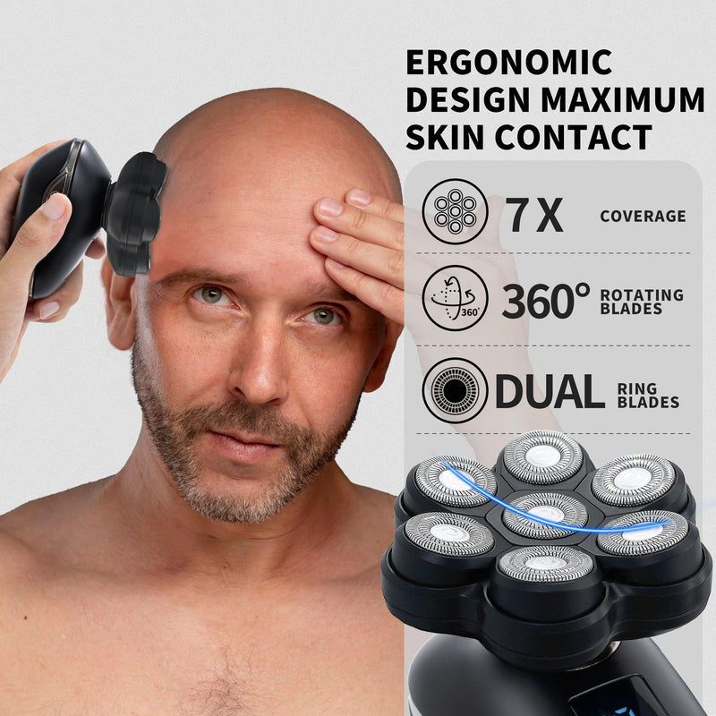 [Australia] - 2025 New Upgrade Magnetic Head Shavers for Bald Men, Electric Razor for Men, Mens Shaving with Nose Hair Sideburns Trimmer, LED,Travle Lock Black 7d5 
