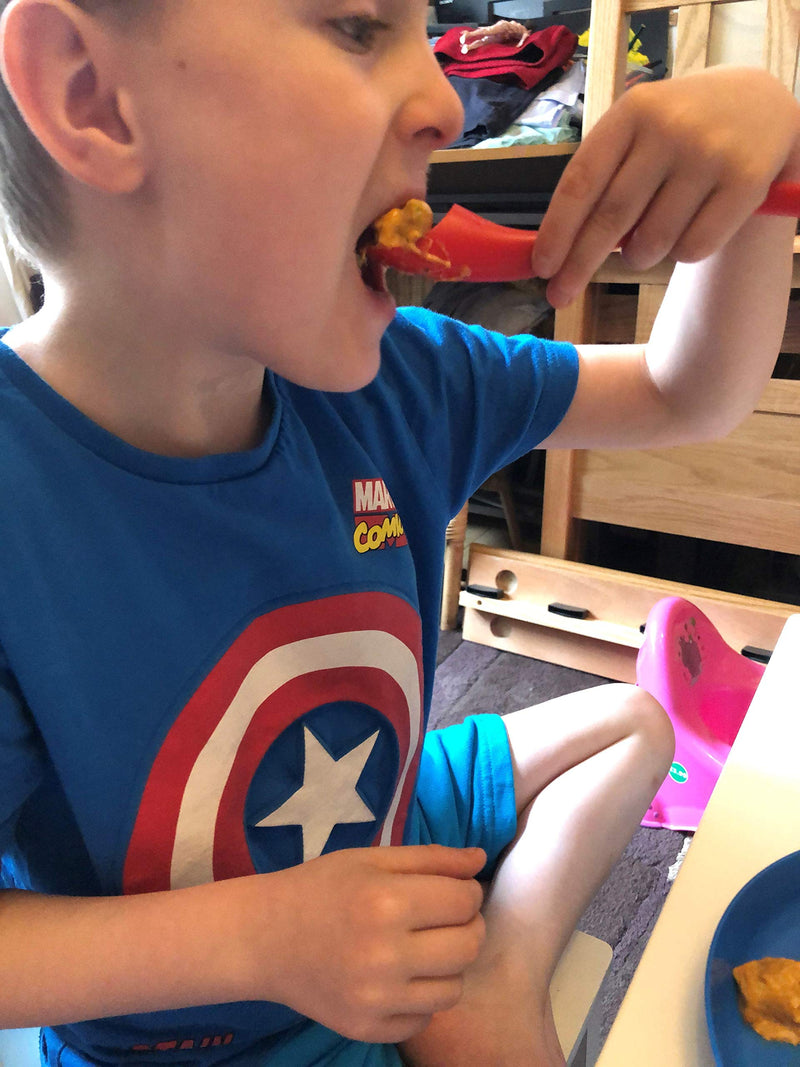 Mini S'up Spoon - Assistive Eating Cutlery/Utensil for People who Have Shaky Hands or who are Messy Eaters. Ideal for Children and Those with Small Mouths. (Red)