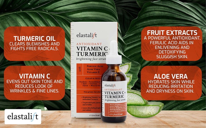 Elastalift Concentrated Vitamin C + Turmeric Oil Anti Aging Facial Serum Skin Care Booster - Promote Clear & Brighten Tone - Hydrate Dry Skin, Fight Redness, Restore Strength - 1.75 Fl Oz 1.75 Fl Oz (Pack of 1) Vitamin C + Turmeric Face Serum