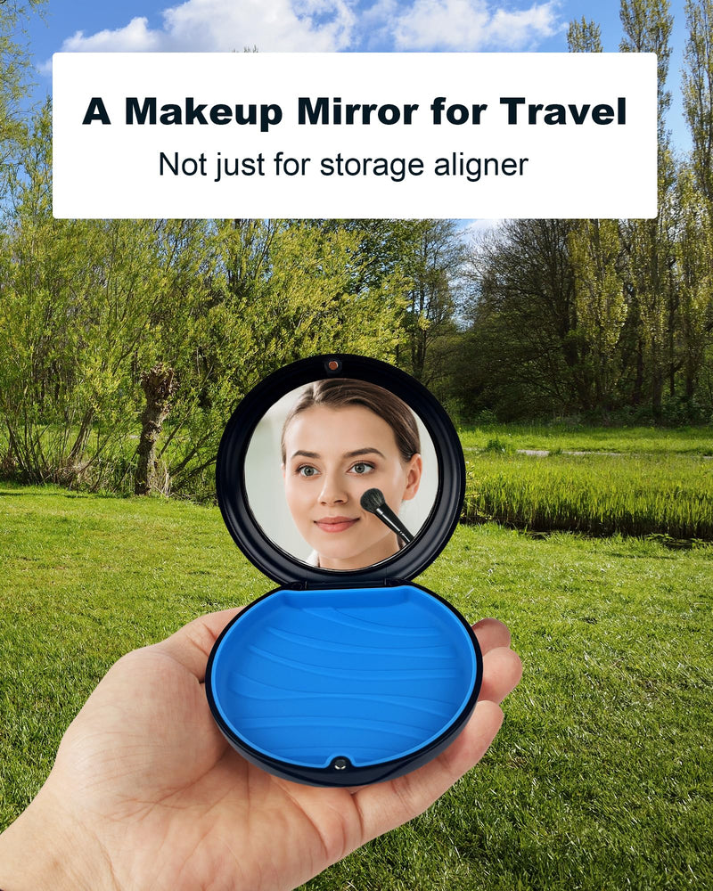 2 Pack Retainer Case with Mirror Kits, Aligner Case Compatible with Invisalign, Slim Night Guard Cases with Aligner Removal Tool, Brush and Chew, Black