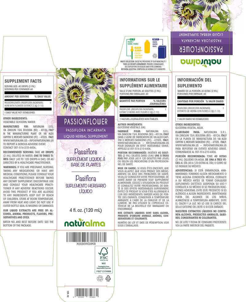 [Australia] - Naturalma Passionflower (Passiflora incarnata) herb with flowers Alcohol-free Tincture - 4 fl oz Liquid extract in drops - Herbal supplement - Vegan 4 Fl Oz (Pack of 1) 
