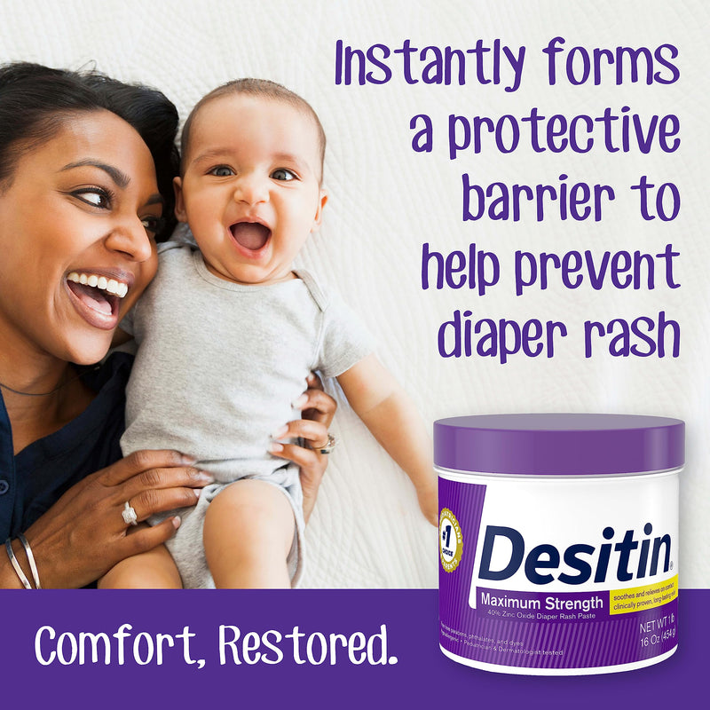[Australia] - Desitin Maximum Strength Baby Diaper Rash Cream with 40% Zinc Oxide for Treatment, Relief & Prevention, Hypoallergenic, Phthalate- & Paraben-Free Paste, 16 oz 1 Pound (Pack of 1) 