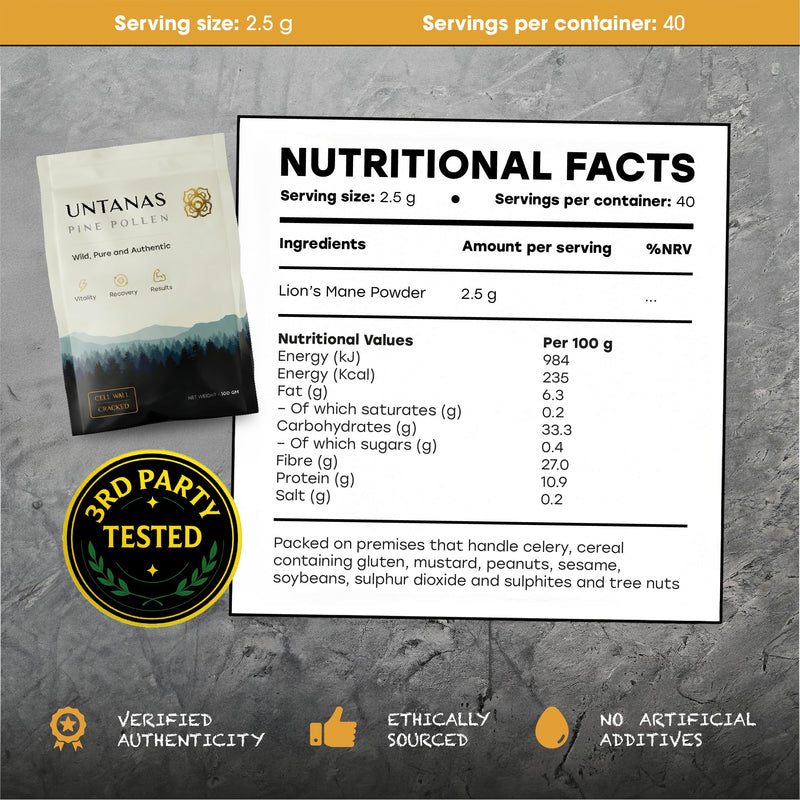 Pine Pollen (100g) - Wild Harvested Natural Pine Pollen - Energy and Vitality Tonic - Muscle Growth - Pineal Gland Supplement