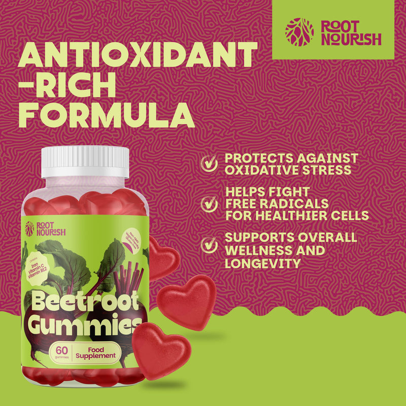 Beetroot Gummies, 60 400mg Beetroot Gummies, High Strength Multi Vitamin Supplement High in Iron, Vitamin C, B12 & Folic Acid Supplement for Energy, Circulation, Tiredness & Immune Support
