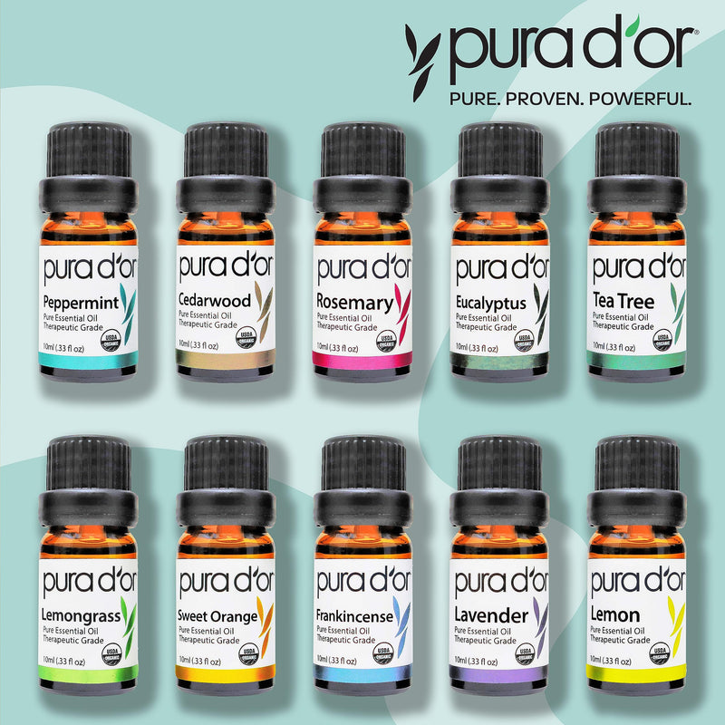[Australia] - PURA D'OR ORGANIC Perfect10 Essential Oils Set - 10x 10m Wood Box Aromatherapy Gift Set - 100% Pure Therapeutic Grade for Relaxation and Wellness (Lavender, Peppermint, Eucalyptus, Tea Tree and More) 3.3 Fl Oz (Pack of 1) 