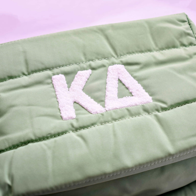 Alpha Sigma Tau Makeup Bag - Puffer Style with Sorority Letters, Travel Cosmetic Bag with Zipper Closure, Perfect Alpha Sigma Tau Sorority Gifts for Women