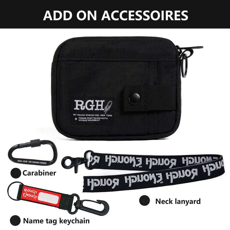 Rough Enough Travel Neck Wallet Pouch, RFID, Water-Resistant, Black | Lightweight, YKK zipper, Bright Nylon Interior, 5 x 4 x 0.7 in, Multiple Card & Coin Pocket, Lanyard & Carabiner & Keychain