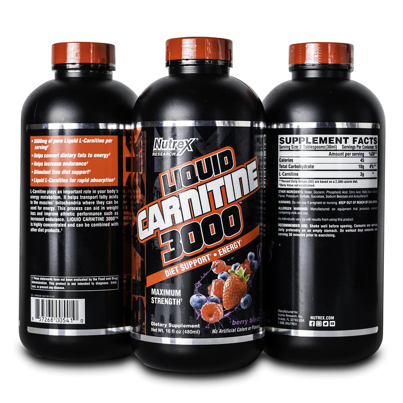 [Australia] - Nutrex Research L-Carnitine 3000 (31 Servings, Berry Blast) | Liquid Shots, Stimulant Free | Supports Muscle Recovery For Men and Women 
