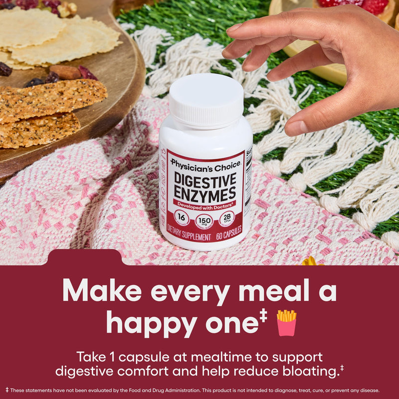 [Australia] - Physician's CHOICE Digestive Enzymes - Multi Enzymes, Bromelain, Organic Prebiotics & Probiotics for Digestive Health & Gut Health - Bloating & Meal Time Discomfort - Dual Action - All Diets - 30 CT 