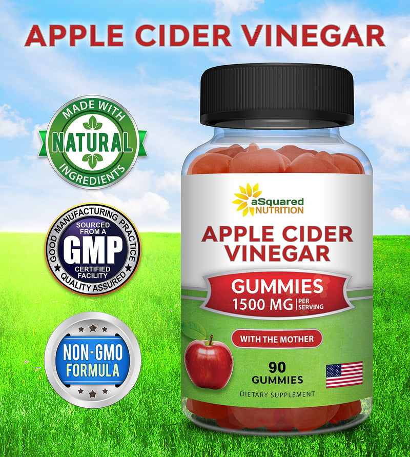 Apple Cider Vinegar Gummies - 1500mg/Serving - ACV Supplement with Mother | ACV with Vitamin B6 & B12, Folic Acid - Vegan Gummy Alternative to Capsules, Pills, Tablets & Drink - 90 Gummies 90 Count (Pack of 1)