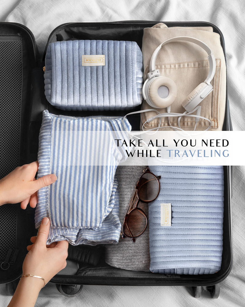 Set of 2 Toiletry Bags for Women, Travel Toiletry Bag for Cosmetics, Makeup, Toiletries | Large Capacity Toiletry Bags for Traveling, Cosmetic Pouch, Makeup Bag Small and Large Size, Perwinkle Blue