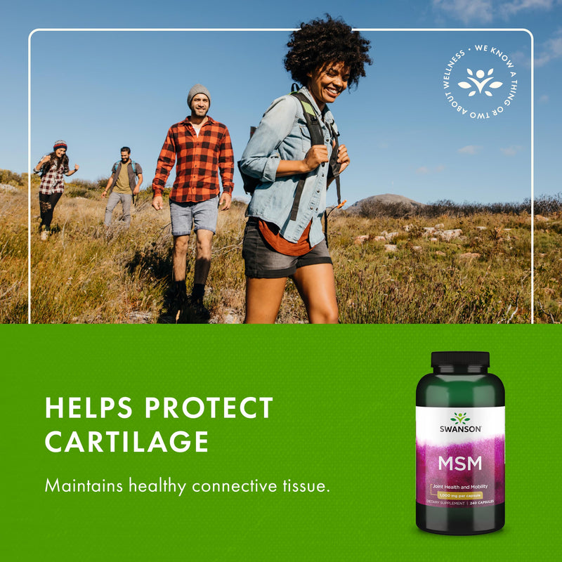 [Australia] - Swanson MSM - Essential Minerals Promoting Mobility & Joint Health Support - Helps to Maintain Connective Tissue Health Including Cartilage, Collagen, & Hair - (240 Capsules, 1000mg Each) 240 Count (Pack of 1) 
