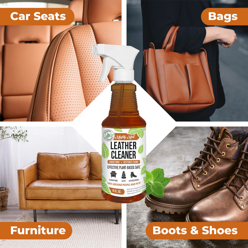 [Australia] - Mighty Mint Leather Cleaner and Conditioner, Plant-Based, Hydrating Spray to Clean and Protect Leather Items, Natural Peppermint Scent, 16oz 