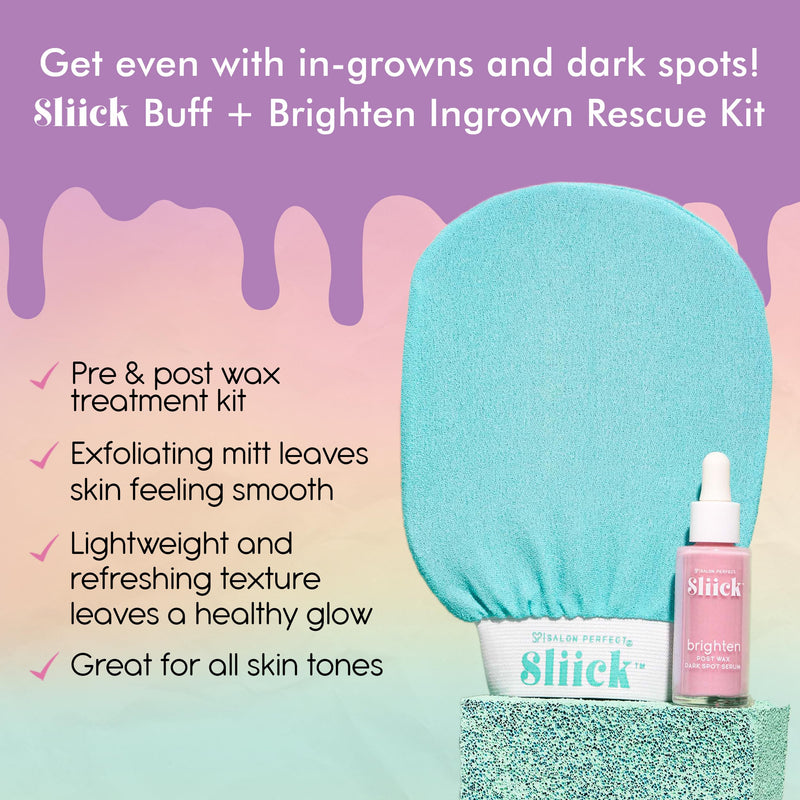 Sliick Buff + Brighten Ingrown Hair Treatment for Bikini Area – Post Shave Serum & Exfoliating Mitt for Razor Bumps & Dark Spots, Ingrown Hair Serum, 1 fl oz
