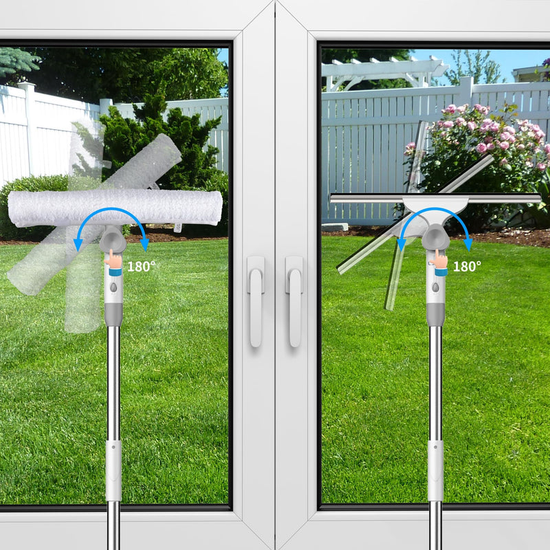 [Australia] - Window Cleaning Squeegee kit, 14" Squeegee and 14" Microfiber Scrubber with Aluminum Alloy Pole, 54" Telescopic Window Cleaning Tool for Glass Door, Shower Glass Door, Car Windshield-2 Pads Window Squeegee 